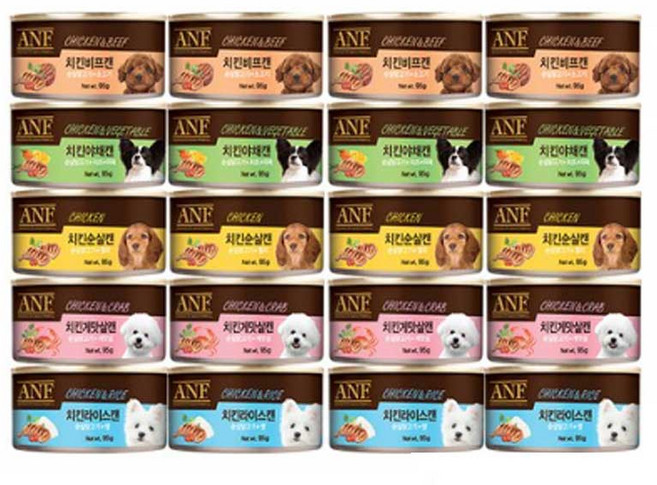 에이엔에프 강아지 간식캔, 5종콤보, 95g, 24개