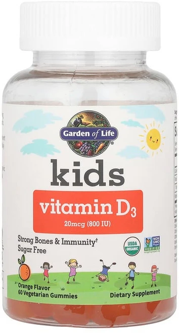 Garden of Life 어린이용 비타민D3 오렌지 20mcg(800IU) 식물성 구미젤리 60개 Life (가든 오브 라이프), Garden of Life, 어린이용, 비타민D3, 오, 1개, 60정 - 쿠팡