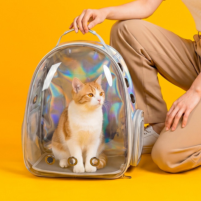 우아지오 반려동물 투명 외출가방 우주선 백팩, 1개, 오로라그레이(2026 NEW)