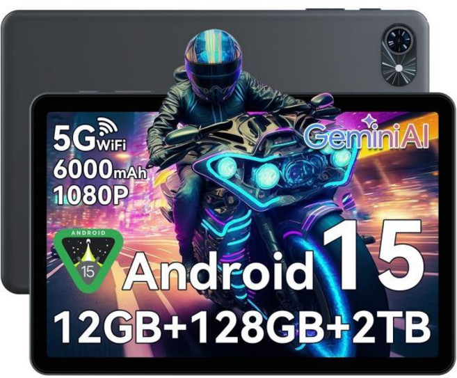 10인치 태블릿 안드로이드 15 Gemini AI 2.0 태블릿 | 12GB RAM+128GB ROM(TF 2TB) 5G WiFi 120Hz 6000mAh 고속 충전 1080, TABWEE Gray