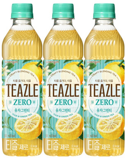 웅진 티즐 제로 유자 그린티 500ml, 10개