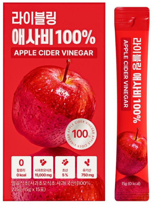 라이블링 애플사이다비니거 100% 애사비 원액 스틱 초산 5%, 15개, 15g