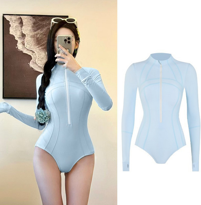 衝浪高領連體泳衣女長袖專業潛水服速幹水母防曬韓國新款泳衣