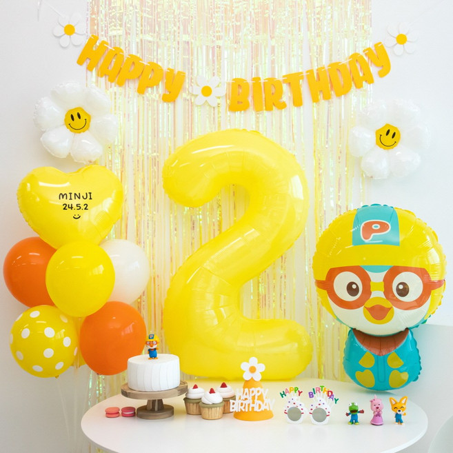 이벤트홀릭 뽀로로 풍선 생일파티용품 세트(자유레터링) 두돌생일상, 레터링세트 숫자풍선 2