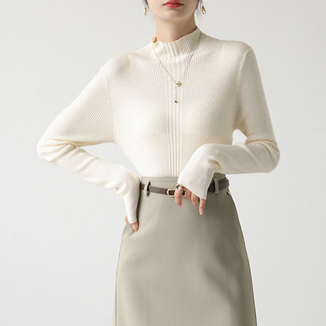 여성 골지 반목 목폴라 하프넥 터틀넥 슬림 홀가먼트 골지 긴팔 니트 세로선포인트반목니트