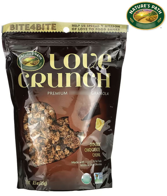 네이쳐스패스 러브 크런치 프리미엄 그래놀라 더블 초콜릿 청크 325g 시리얼 통곡물, 1개