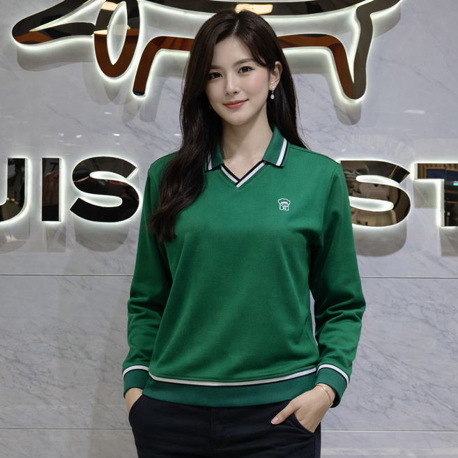 루이까스텔 [26년 봄 신상품 최저가] 여성 V넥오픈카라 루즈핏 긴팔피케티셔츠 1/LO/TS/305/BCA