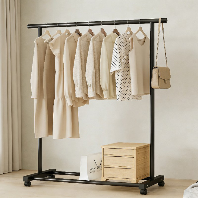 명신 키키 튼튼한 스탠드 옷걸이 가정용 이동식 행거, 검정색