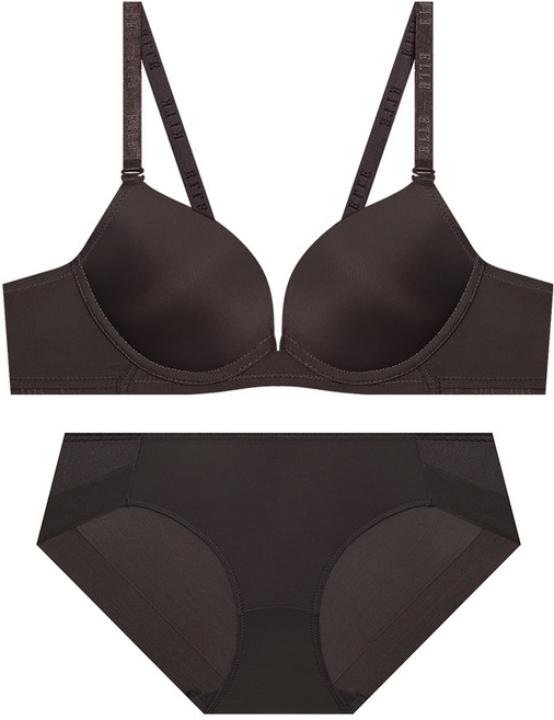 엘르이너웨어 글램 밴드 노와이어 브라 팬티 세트 - 딥브라운