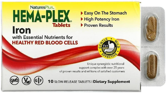 네이쳐스플러스 헤마-플렉스 건강한 적혈구를 위한 필수 영양소가 함유된 철분 10 지연 방출 정제, 1개, 10정 - 쿠팡