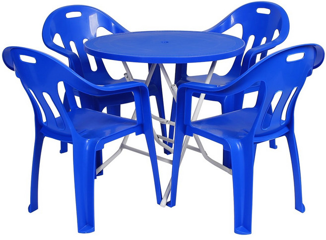 지오리빙 플라스틱 테이블 의자 세트 야외테이블세트, 원형+팔걸이의자(코발트블루)