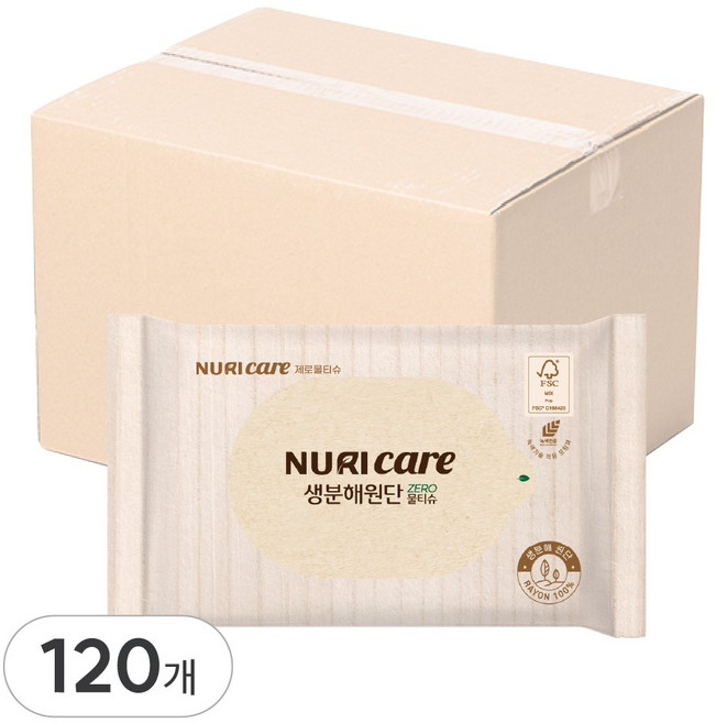 누리케어 엠보싱 제로 물티슈 휴대형, 60g, 10매, 120개