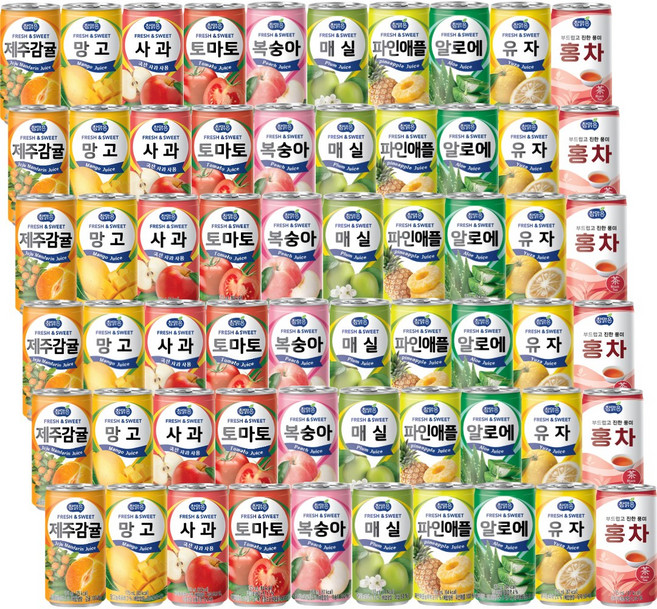 대일음료 참맑은 캔음료수 10종 6개씩 혼합세트(감귤 망고 사과 토마토 복숭아 매실 파인 알로에 유자 홍차), 60개, 175ml