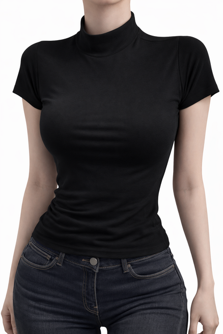 오브아영) 반목폴라 반팔티셔츠 슬림핏 티셔츠