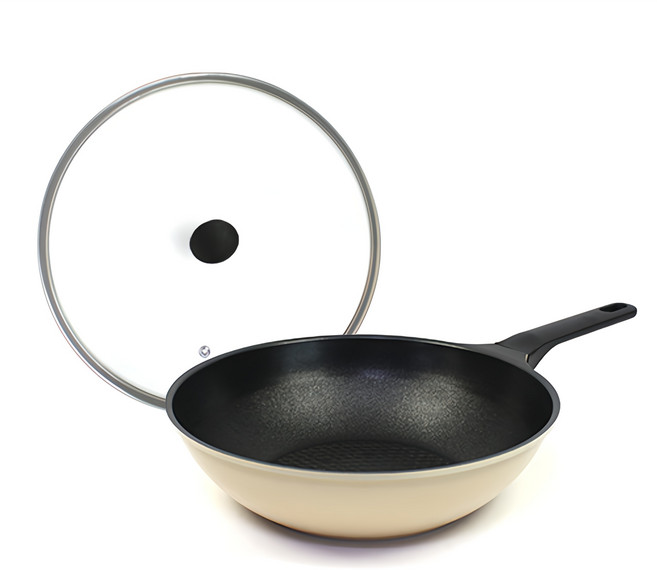 Kitchen-Art IH爐適用現代時尚米色炒鍋+鍋蓋組, 28cm, 1組
