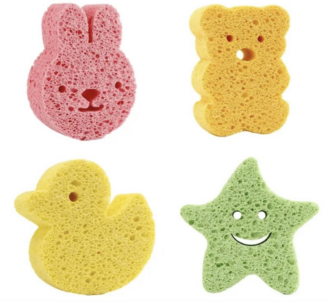홀시스 귀여운 동물 목욕 스펀지, 1세트, 4개입, 알록달록