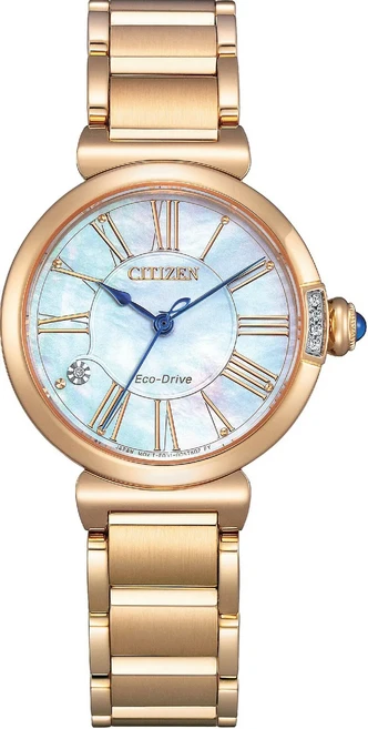CITIZEN Eco-Drive 羅馬數字 貝殼面盤 玫瑰金 女錶