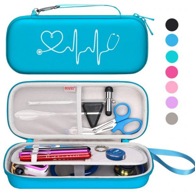 BOVKE 청진기 케이스는 3M 리트만 클래식 III 모니터링 경량 II S.E. MDF 음향 간호사 액세서리 포켓이 있는 심장학 IV 진단 홀더 펄 핑크에 맞습니다, Pu Leather_Turquoise, 1개