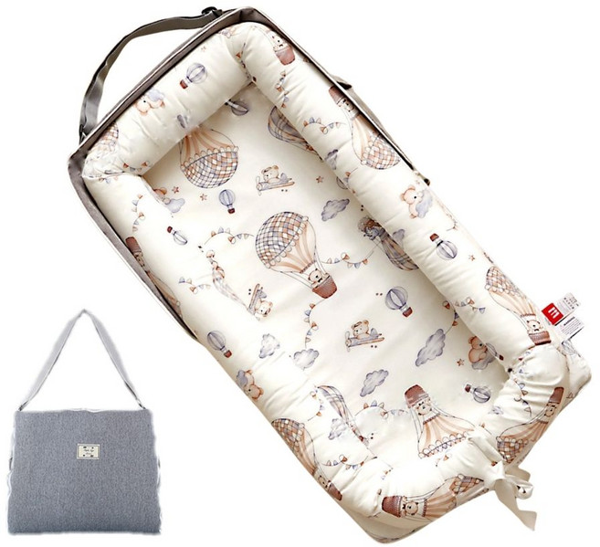 伊淶溫背包款嬰兒床中床：內外可拆洗便攜式防壓嬰兒睡窩、子宮仿生旅行床, 氣球小熊(床+枕), 氣球小熊