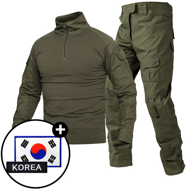 SET 택티컬 전술 컴뱃셔츠 긴팔+팬츠 세트 - 아웃도어 군인 간부 강철부대 캠핑 카고 바지