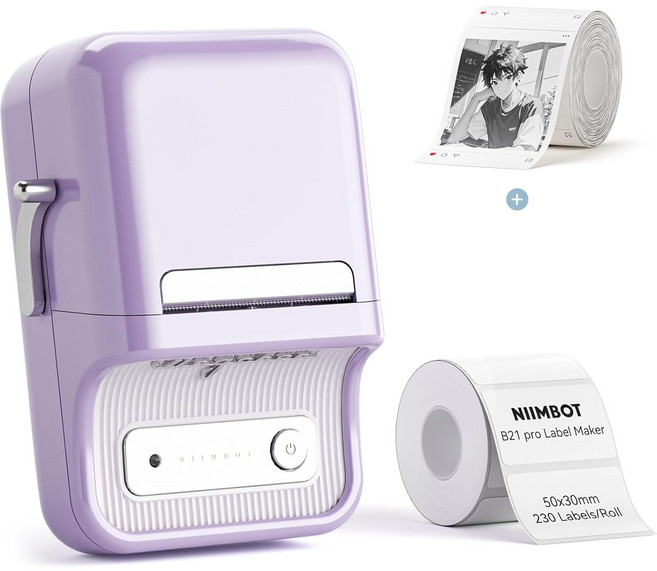 Niimbot B21포토(Pro) 듀얼컬러 라벨프린터, 1개, B21포토 퍼플 +사각화이트50x20