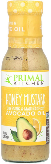 프라이멀 키친 드레싱/마리네이드 아보카도 오일 함유 허니 머스타드 236ml(8fl oz) PMK-00013, 236ml, 1개