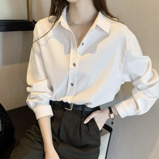 루모프 여성용 루즈핏 셔츠 봄 가을 긴팔 남방