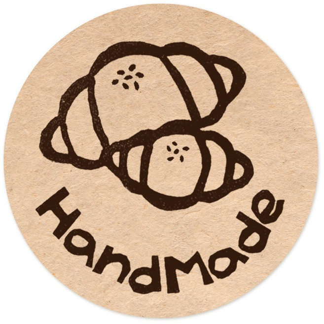 핸드메이드 수제 원형 스티커 40mm 크라프트 라벨, 200개, 핸드메이드_빵