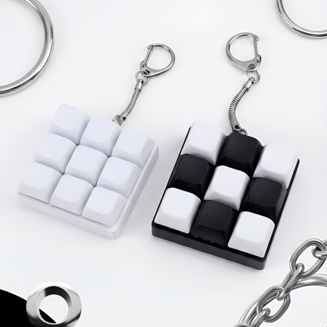 커스텀 가능한 무지 체커보드 키보드 키캡 피젯 키링 2종, 1개, 화이트 9구