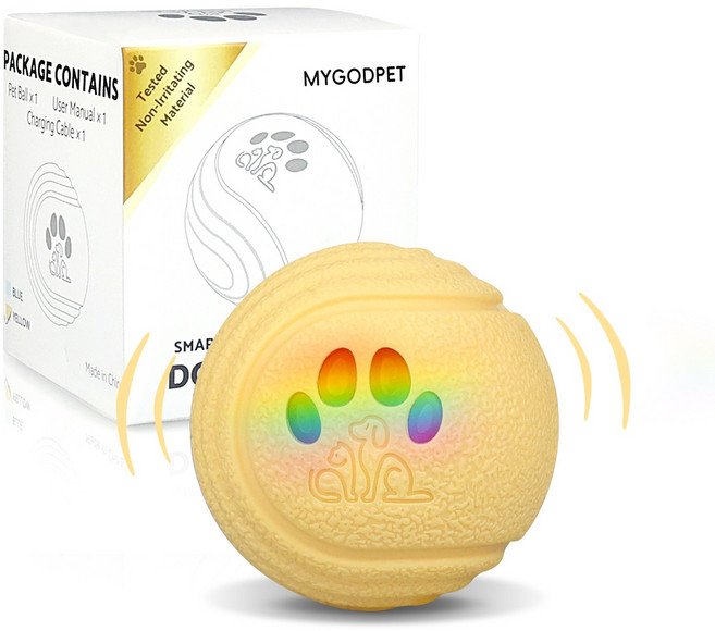 강아지 상호작용 자동 장난감 볼 고양이 강아지 자동 움직이는 장난감 사냥 놀이, 1개, 노란색