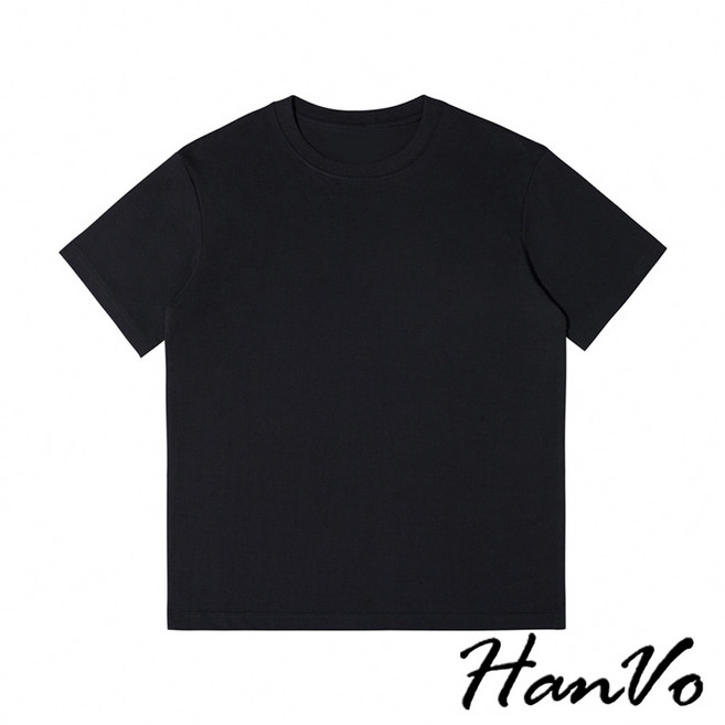 HanVo 8.1oz重磅純棉T恤 男女款 素T 短袖上衣 韓系寬鬆, 森林黑,4XL