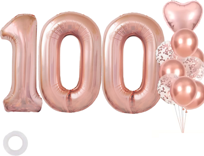 파파 파티 로즈골드 콘페티 하트 대형 숫자 풍선 세트, 1개, 100