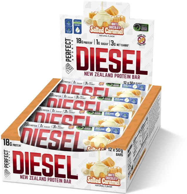 퍼펙트스포츠 Diesel 뉴 질랜드 프로틴 바 화이트 초콜릿 솔티드 캐러멜, 12개, 50g - 쿠팡