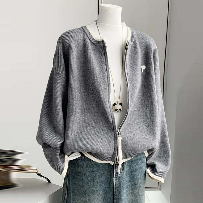 TKX 여성 니트 가디건 가을 겨울 심플 긴팔 집업 라운드넥 빅사이즈 베이직 KN89