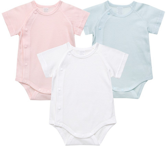 그린베베 국내생산 신생아 여름용 솜사탕 메쉬 반팔 배냇슈트