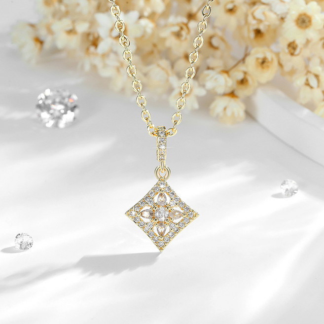NXNA 14K 골드 마름모꼴 펜던트 목걸이 여 GRA인증서 Excellent 등급 Moisanite 5A 큐빅 고급스러움 화려한 체인 선물용 CS-XL012