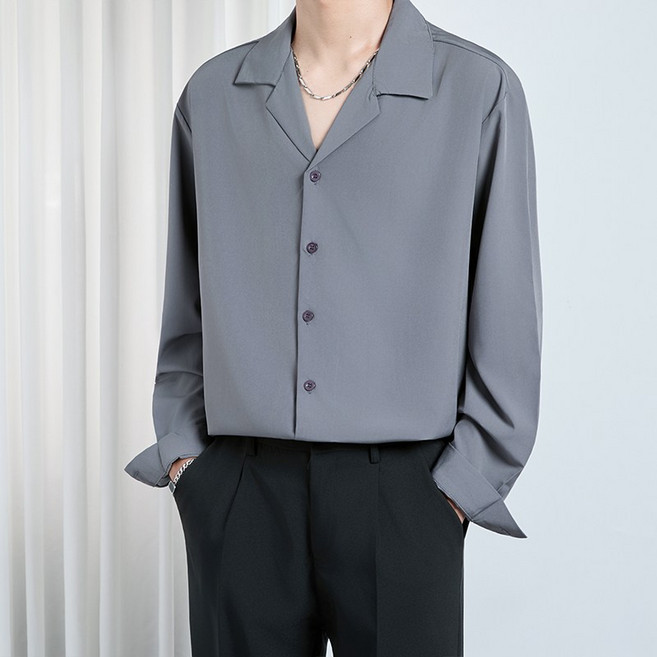 長袖襯衫 男 春秋休閒外套 寬鬆抗皺