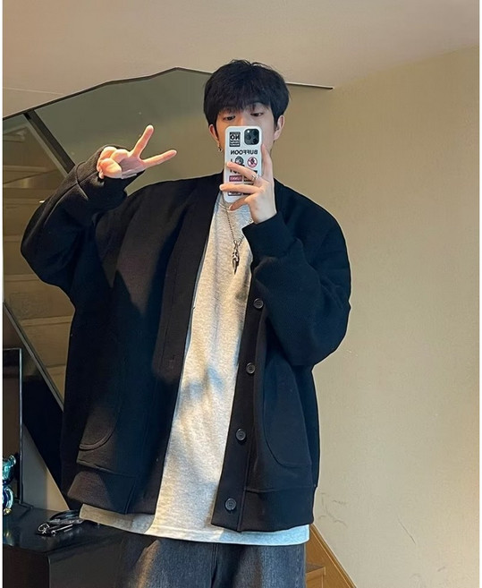 THE G&G남성용 무지 브이넥 가디건-VG