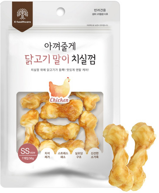 아껴줄게 강아지 치실껌 SS, 닭고기 말이, 56g, 1개