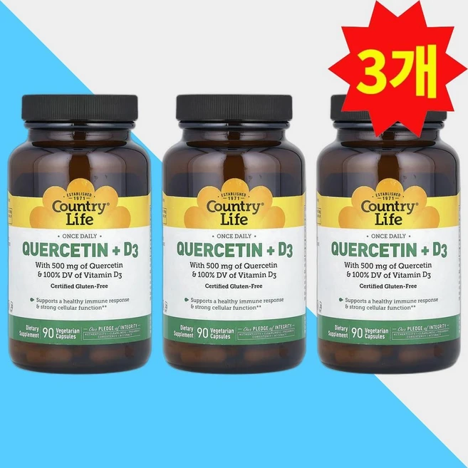 컨트리라이프 퀘르세틴 앤드 D3 베지캡슐 90정, 3개 - 쿠팡