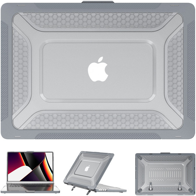 MacBook Pro 16인치 M1/M2/M3/M4/M5 호환 케이스 (A2485/A2780/A2991/A3403/A3428) 견고한 방폴 케이스 + 스탠드 기능, 1개, 그레이