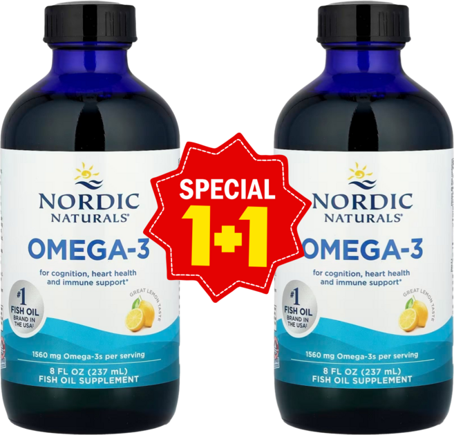 1+1 노르딕 내추럴스 오메가3 레몬 맛 1560mg 237ml, 2개