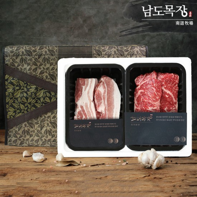 [어버이날] 전라도 한우 1등급 채끝 + 녹차먹인 한돈 삼겹살 선물세트, 1개