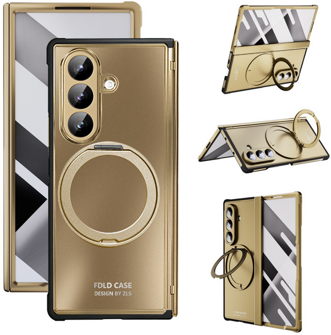 Elvo 갤럭시 z폴드 7/6 케이스 초슬림 모서리 전체 TPU 도금처리 힌지보호 마그네틱 스탠드 거치대