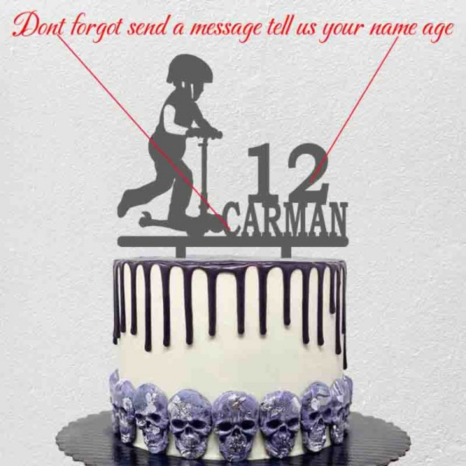 맞춤형 이름의 스쿠터 케이크 토퍼 생일 파티 장식 14세 이상 놀이 실루엣 YC349, 04 14x15cm, 01 CHINA, 05 White