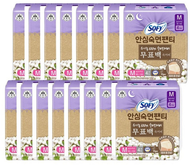 쏘피 안심숙면팬티 무표백 M 4P x 16개(1BOX), 4개입, 16박스