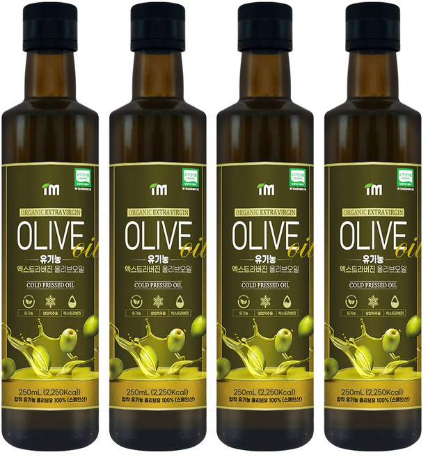 아임 스페인 최상급 PICUAL품종 유기농 엑스트라버진 올리브오일 냉압착, 4개, 250ml