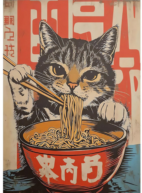 일본 고양이 빈티지 포스터 가게 매장 라멘 인테리어, H-7929, 21cm x 30cm, 포스터(스티커형)