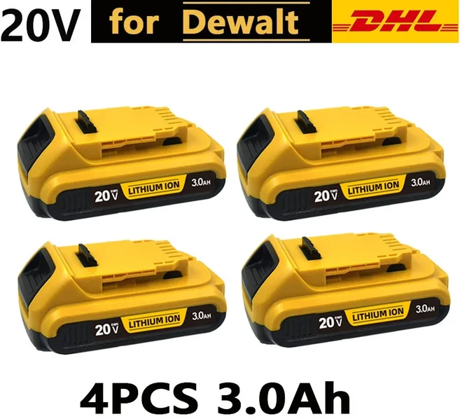 디월트 정품 20V 충전식 공구 배터리 DCB200 DCB201 DCB206 18V 20V 3AH용 3.0Ah. 디월트 18V 20V 공구 배, 02 20V 4PCS 3.0Ah