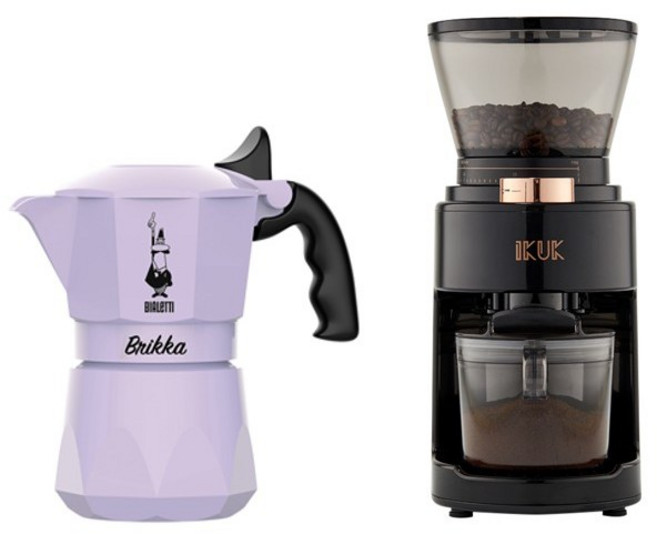 Bialetti Brikka 摩卡壺與 IKUK 磨豆機組合, 鑽石加壓2杯份 紫色 +磨豆機